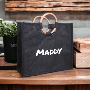 Personalized Burlap Tote Bags With Bamboo Handle Custom Jute Bag