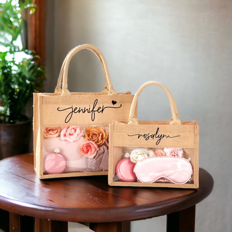 Personalized Burlap Tote Bags with Bamboo Handle, Custom Jute Bag  Bridesmaid Gift Bag Bachelorette Party Tote Wedding Gift Bag, Beach Bag ,  Red Colour Jute Bag, Black Jute Bag - Burlap Mart