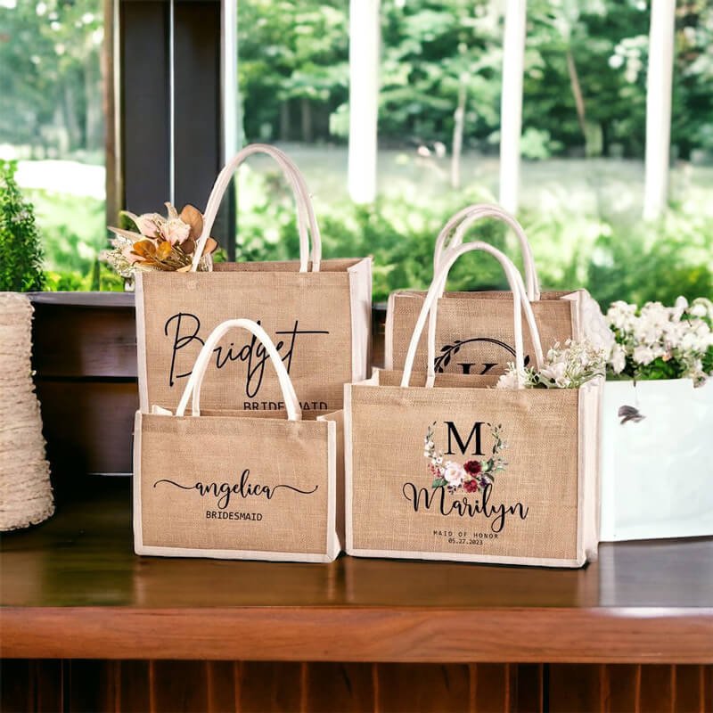 Elegant Jute Wedding Favor Bags with Yellow Color Personalized Jute Bags  for a Memorable Wedding Celebration